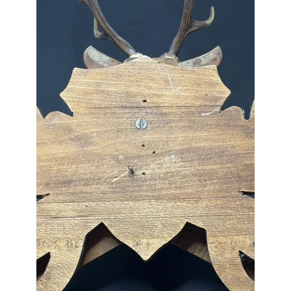 Vintage German Cuckoo Clock Wood Deer Head w/ Horns Guns Topper Rustic Log Cabin